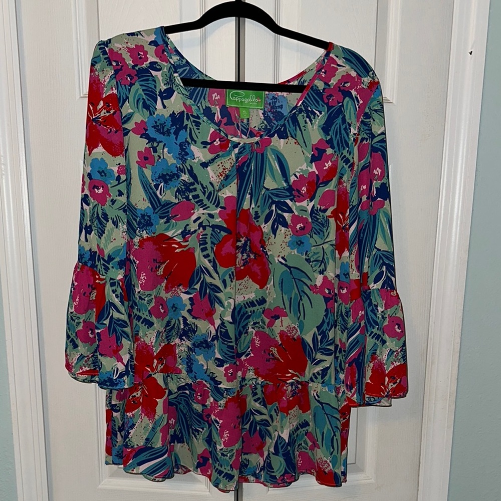 Coastal Floral Bell-Sleeve Top - Bright Multi